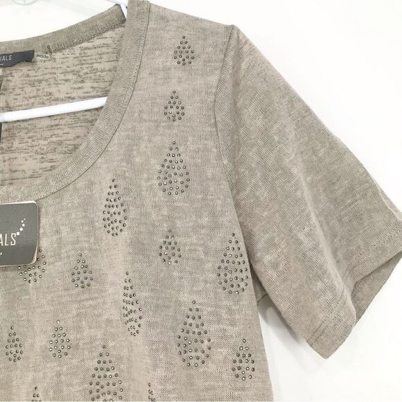 Essentials by Milano Taupe Gauzy Knit Stud Embellished Lightweight Short Sleeve - Picture 5 of 14